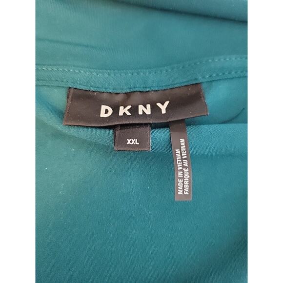 DKNY Teal Green Short Sleeve Ruched V Neck Stretch Career Blouse Womens Plus XXL - Picture 11 of 12